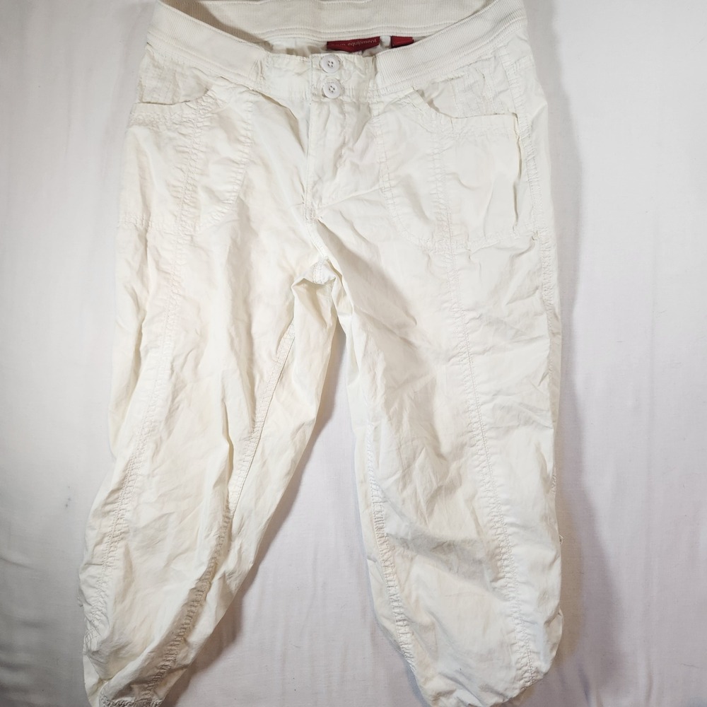 B.U.M.‎ Equipment Womens White Cargo Capri Pants Ribbed Waist Size 8